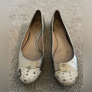 Tory Burch Gold and Snake Flats